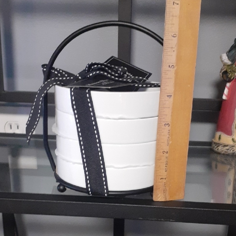 Chic White Ceramic Bowls with Black Ribbon